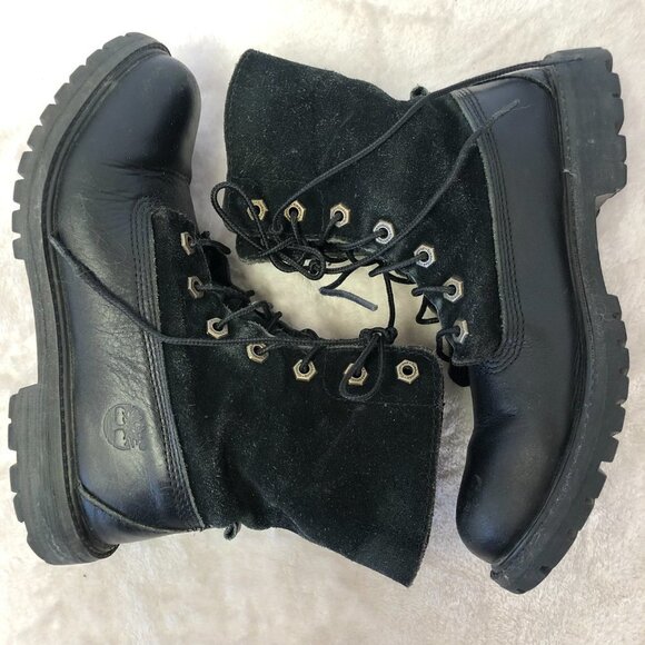 Timberland Black Leather & Suede Lace Up Combat Boots Size 7 - Picture 7 of 16